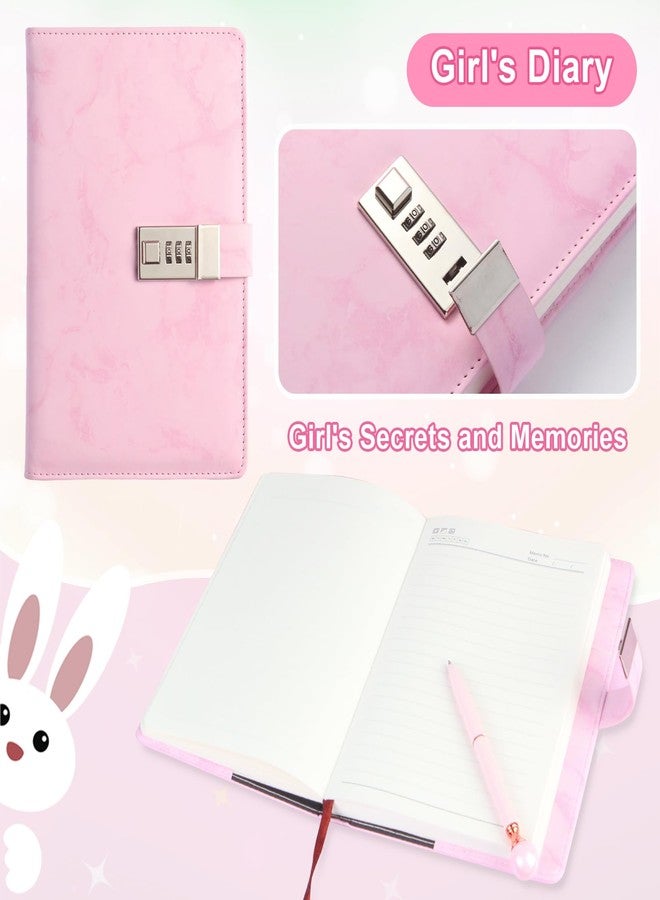 IFINTECHNO Diary Gift Set, Marble PU Leather 300 Pages Journals for Writing, Drawing Notebook with Lock Includes Combination Lock, Double Layer Pencil Pouch, Bracelet, Diamond Pen - Image 3